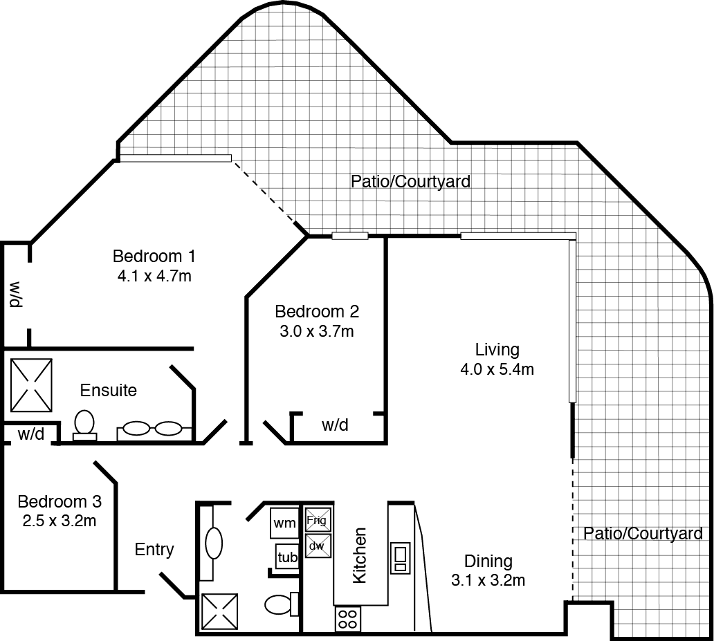 The Reef | Three Bedroom Ground Floor Beachfront Apartment Floor Plan