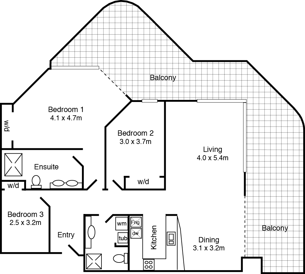 The Reef | Three Bedroom Top Floor Beachfront Apartment Floor Plan